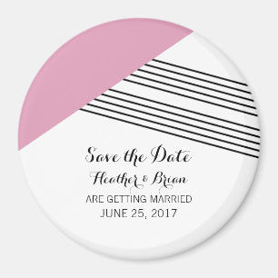 Pink Geometric Stripe Save the Date Magnet