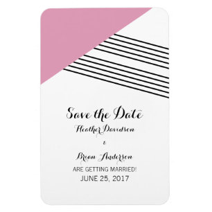 Pink Geometric Stripe Save the Date Magnet