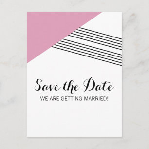 Pink Geometric Stripe Save the Date Postcard