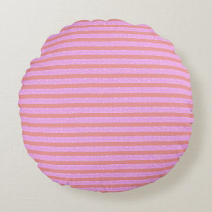Pink Geometric Stripes Round Cushion