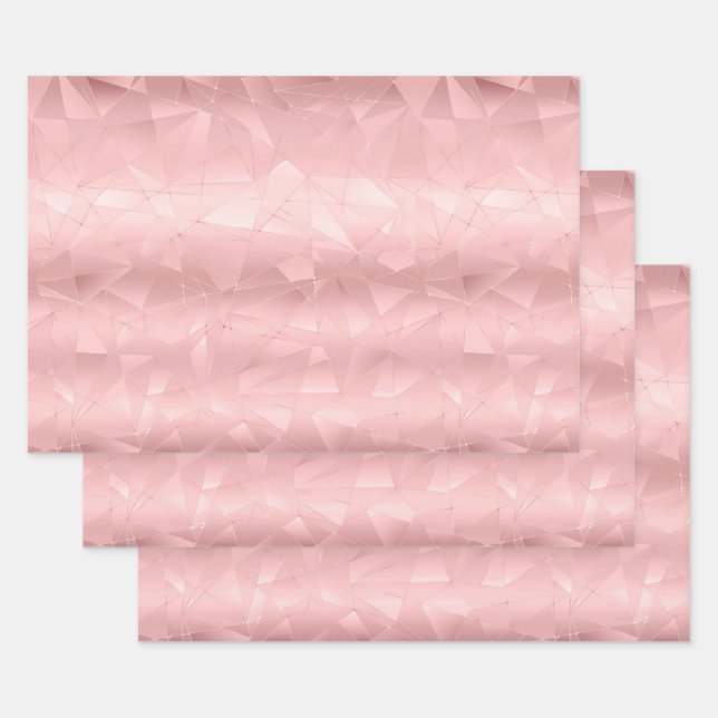 Pink Geometric Triangle Glam Bling Trendy Stylish  Wrapping Paper Sheet (Set)