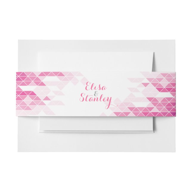 Pink geometric triangles modern wedding invitation belly band (Front Example)