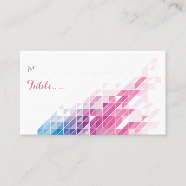 Pink geometric triangles modern wedding place card (Front)