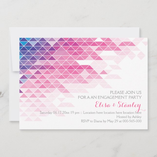 Pink geometric triangles wedding engagement party invitation (Front)