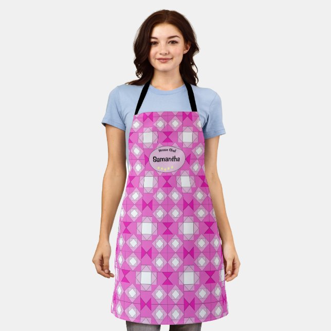 Pink Geometrical pattern squares triangles Name Apron (Worn)