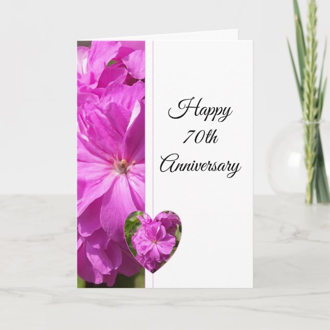Pink Geranium 70th Wedding Anniversary Card (Front)