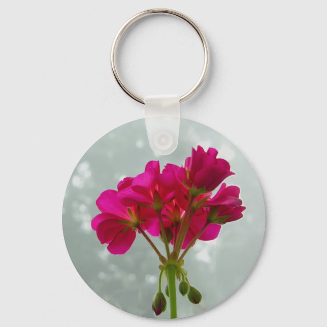 Pink Geranium Floral Photo Keychain (Front)