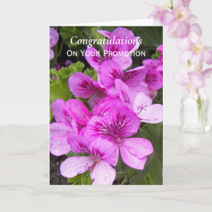 Pink Geraniums Floral Promotion Congratulations Card