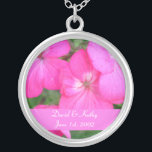 Pink Geraniums Flower Necklace<br><div class="desc">These are Pink Geraniums. Makes a great gift for a loved one. Names and Date can be changed to your own. Just enter them in the text boxes to the right.</div>