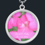 Pink Geraniums Flower Necklace<br><div class="desc">These are Pink Geraniums. Makes a great gift for a loved one. Names and Date can be changed to your own. Just enter them in the text boxes to the right.</div>