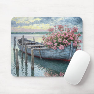 Pink Geraniums In a Rustic Rowboat Mouse Pad