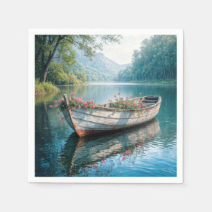 Pink Geraniums In A Rustic Rowboat Napkin
