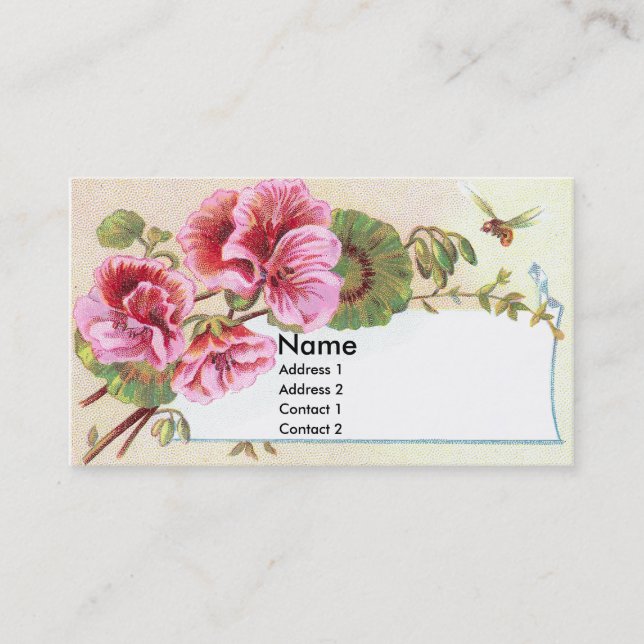 Pink Geraniums Victorian Trade Card (Front)