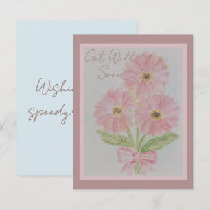 Pink Gerber Daisy Get Well Soon Watercolor Flat Card
