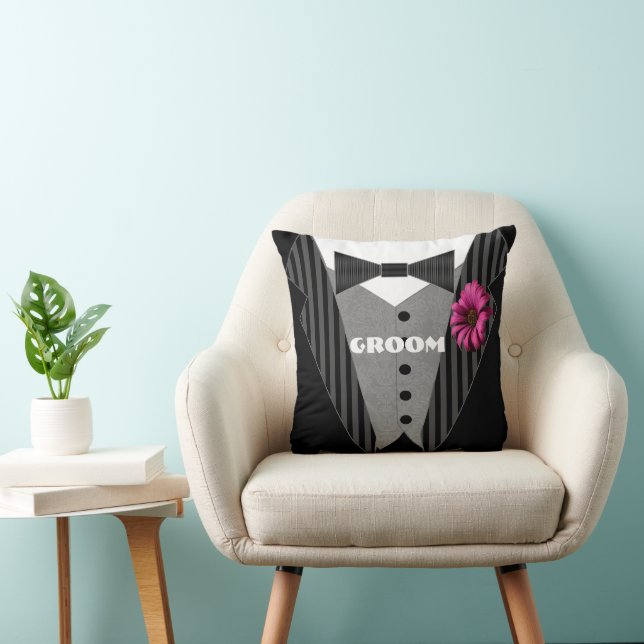 Pink Gerber Daisy Groom's Tuxedo Pillow (Chair)