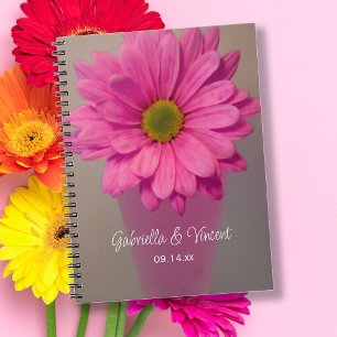 Pink Gerber Daisy in Vase Wedding Notebook