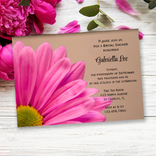 Pink Gerber Daisy on Tan Bridal Shower Invitation