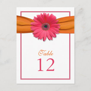 Pink Gerber Daisy Orange Ribbon Table Number Card
