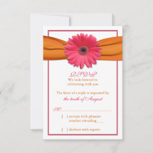 Pink Gerber Daisy Orange Ribbon Wedding RSVP Reply