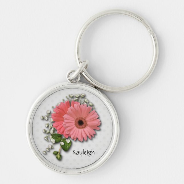 Pink Gerber Daisy Personalised Keychain (Front)