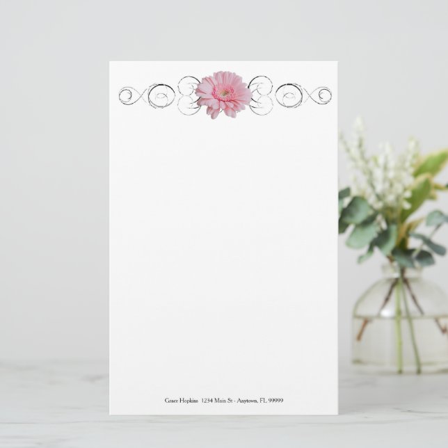 Pink Gerber Daisy Personalised Stationery (Standing Front)
