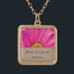Pink Gerber Daisy Wedding Gold Plated Necklace<br><div class="desc">The elegant Pink Gerber Daisy Wedding Pendant Necklace makes a unique keepsake wedding gift or bridal or wedding shower gift. Customise it with the personal names of the bride and groom and wedding date. This custom floral wedding necklace features a digitally painted nature photograph of a pink gerber daisy flower...</div>