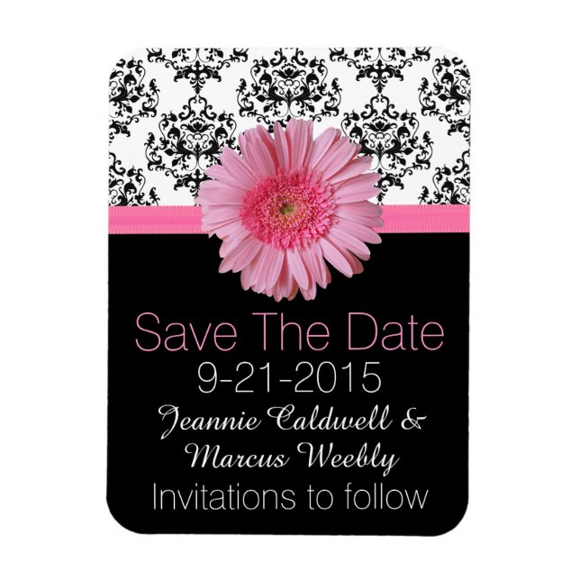 Pink Gerber Daisy Wedding Save the Date Magnet (Vertical)