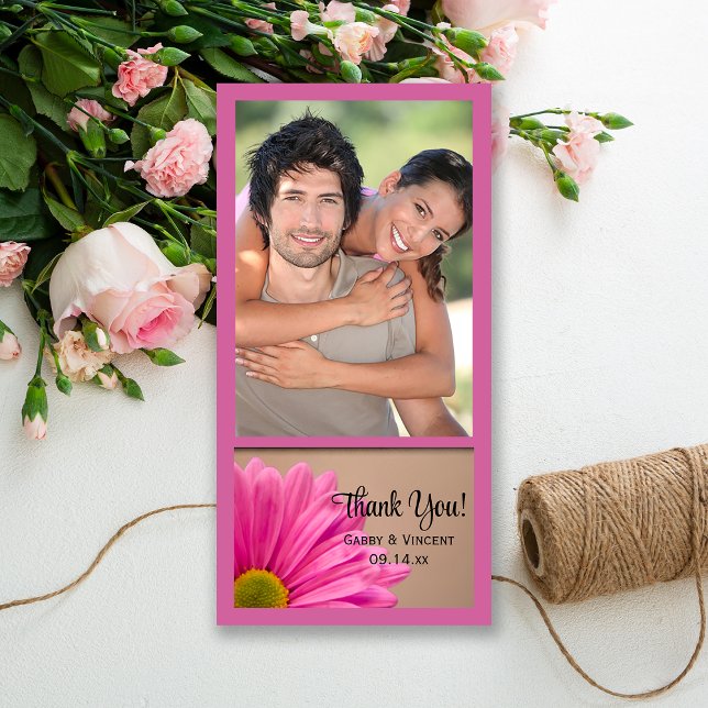 Pink Gerber Daisy Wedding Thank You Photo Card (Creator Uploaded)