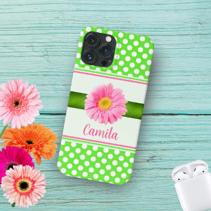 Pink Gerber Daisy With Polka Dots iPhone 13 Pro Max Case