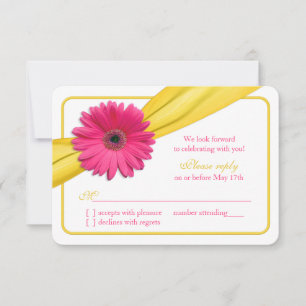 Pink Gerber Daisy Yellow Ribbon Wedding RSVP Card