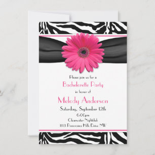 Pink Gerber Daisy Zebra Print Bachelorette Party Invitation