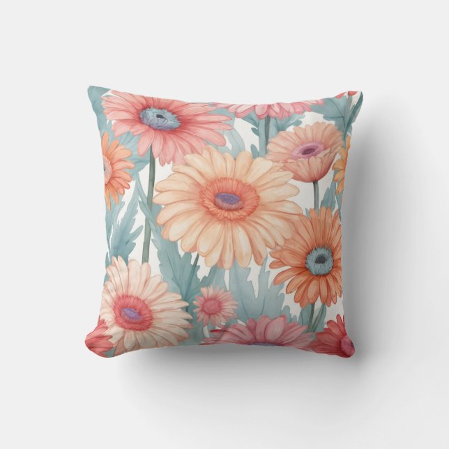 Pink gerber flowers print cushion (Front)