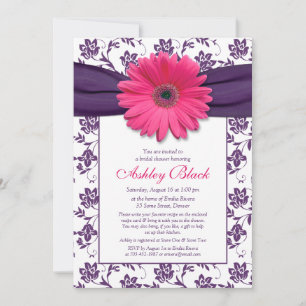 Pink Gerber Purple Damask Bridal Shower Invitation