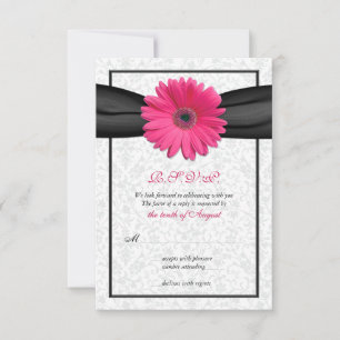 Pink Gerbera Black Ribbon Wedding Reply Card