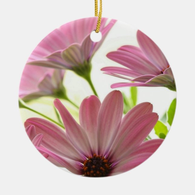 Pink Gerbera Daisies Ceramic Tree Decoration (Front)