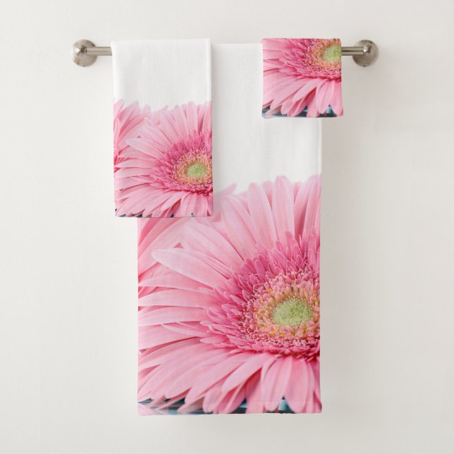 Pink Gerbera Daisies Elegant Photo Bath Towel Set (Insitu)
