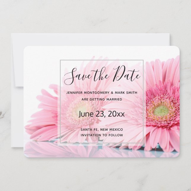 Pink Gerbera Daisies Elegant Photo Save The Date (Front)