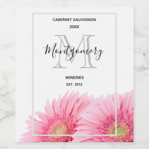 Pink Gerbera Daisies Elegant Photo Wine Making Wine Label