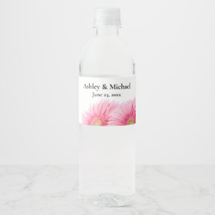 Pink Gerbera Daisies Elegant Photography Wedding Water Bottle Label