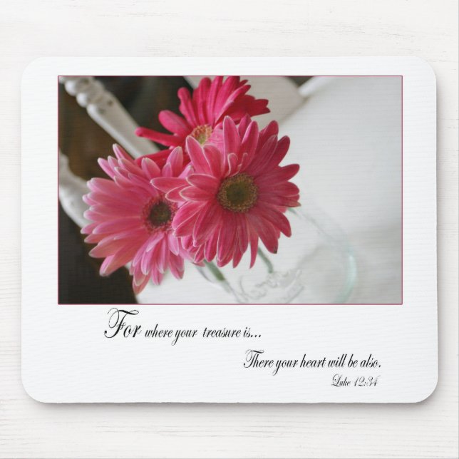 Pink gerbera daisies flower religious quote mouse pad (Front)