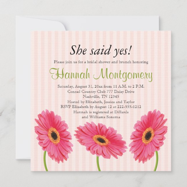 Pink Gerbera Daisy Bridal Shower Invitations (Front)