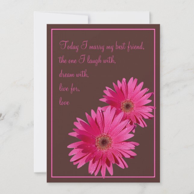 Pink Gerbera Daisy Brown Wedding Invitation (Front)