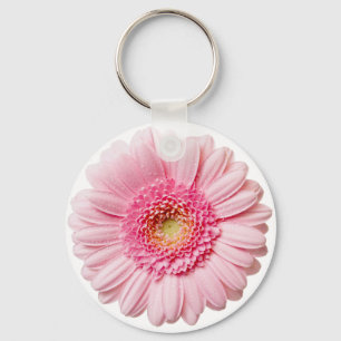 Pink Gerbera Daisy Button Keychain