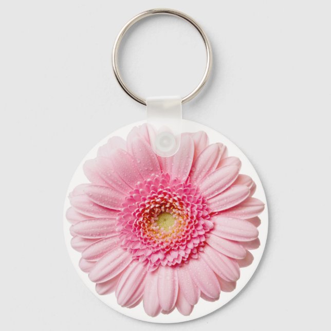 Pink Gerbera Daisy Button Keychain (Front)
