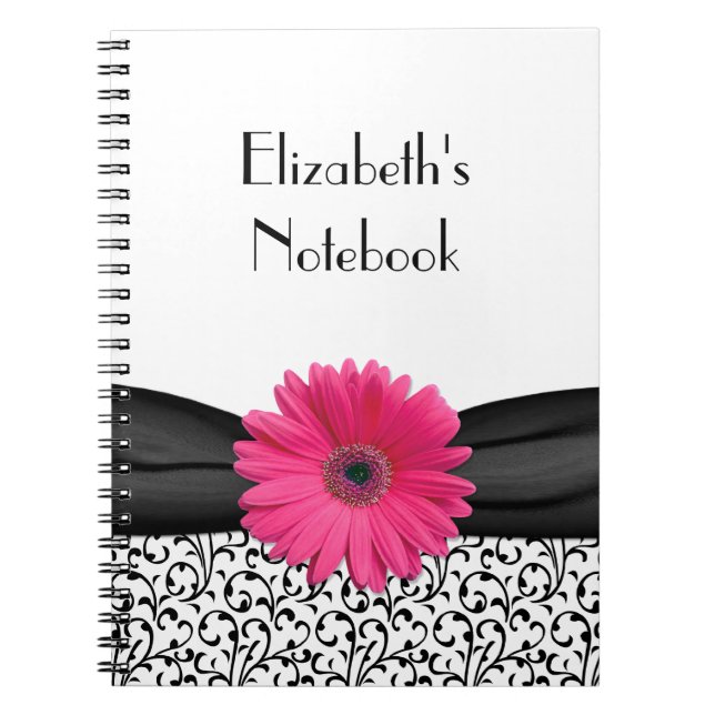 Pink Gerbera Daisy Damask Personalised Notebook (Front)