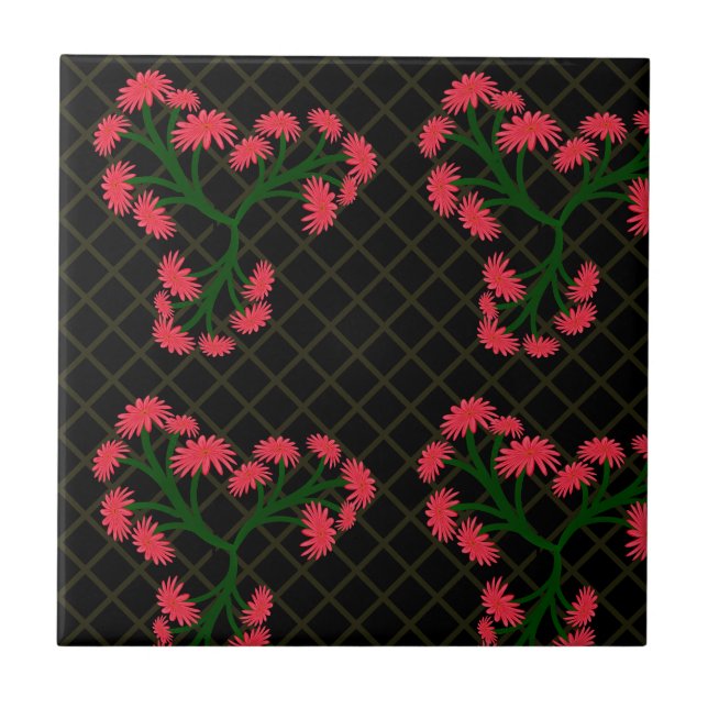 Pink Gerbera Daisy Floral Bouquet pattern  Tile (Front)