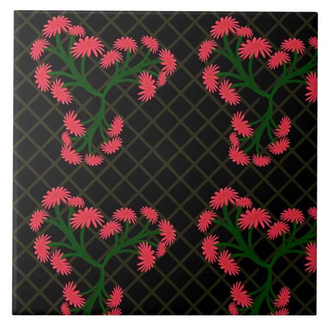 Pink Gerbera Daisy Floral Bouquet pattern  Tile (Front)