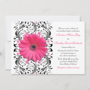 Pink Gerbera Daisy Floral Wedding Invitation
