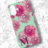 Pink Gerbera Daisy Flowers on Green Floral