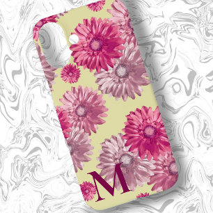 Pink Gerbera Daisy Flowers on Yellow Floral iPhone 16 Plus Case